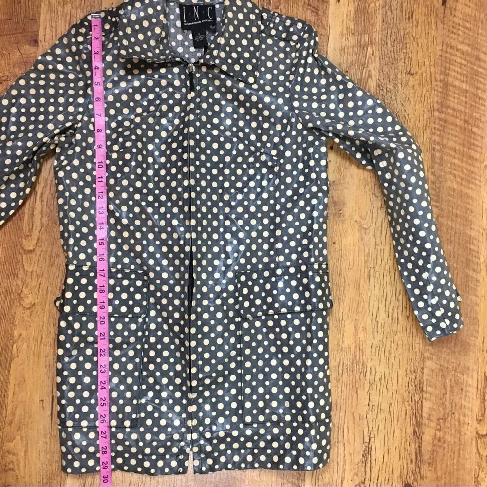 INC Blueish Gray Polka Dot ZIP Up Wax Coat Size S